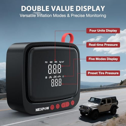 Tire Inflator Portable Air Compressor 150PSI 12V DC (Corded 150 PSI / Red)