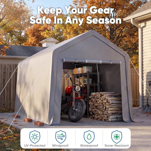 8x12FT Long Storage Shelter Portable Shed with Roll (8'X12' / Silver Gray)