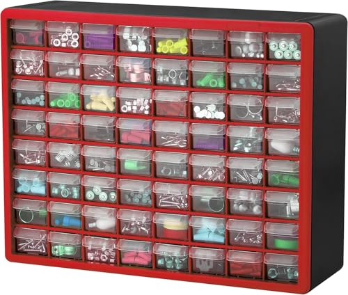 64 Drawer Plastic Storage Cabinet (Red / 64 Drawer / 1 Pack)