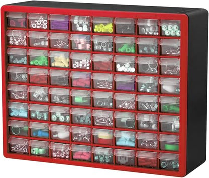 64 Drawer Plastic Storage Cabinet (Red / 64 Drawer / 1 Pack)