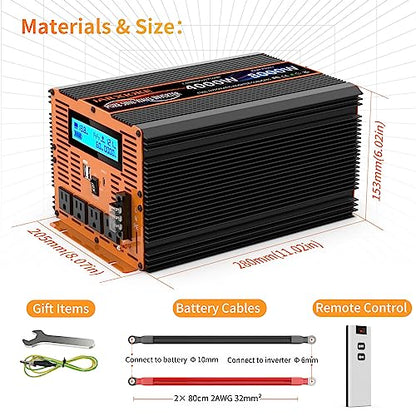 4000 Watt Pure Sine Wave Power Inverter 12V DC to 110V 120V Converter for Family RV Off Grid Solar System Car with Type (12V-4000W)