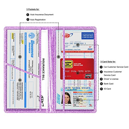 Car Registration and Insurance Card Holder (Glitter Purple)