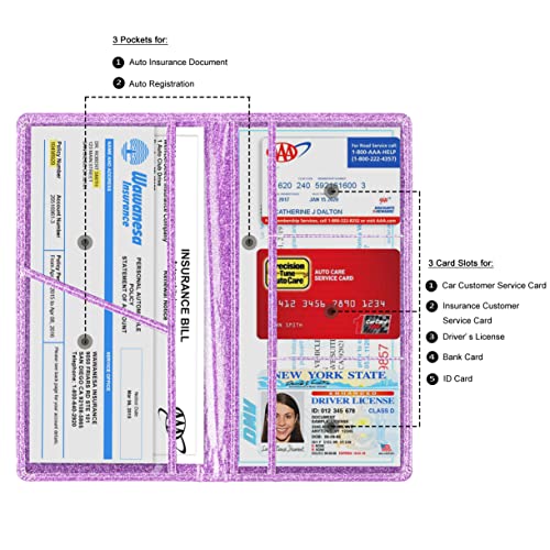 Car Registration and Insurance Card Holder (Glitter Purple)