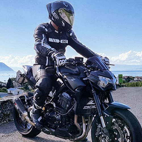 Mens Leather Motorbike Gloves KM046 White (Large / White/Black)