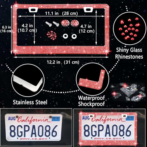 27 PCs Red Bling Car Accessories Set for Women (Red Diamond)