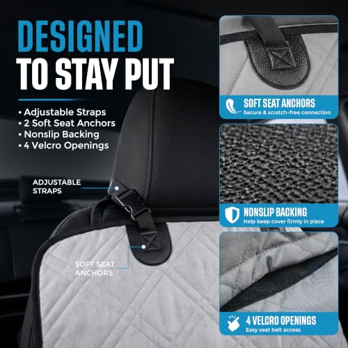 Bulldogology Dog Car Seat Cover Waterproof Heavy Duty Bench Dog Hammock Backseat Protector from Hair (Gray / Large)