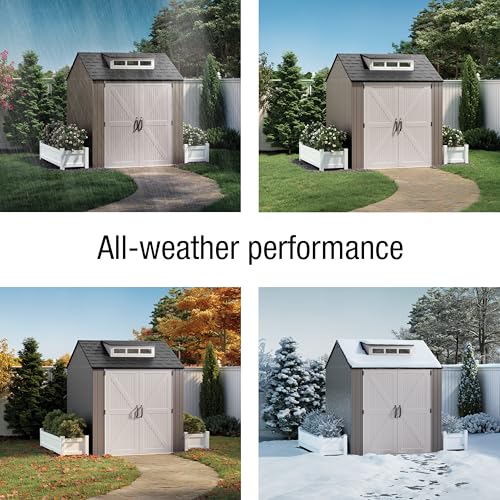 Large Resin Outdoor Storage Shed With Floor (7'x7' / Brown)