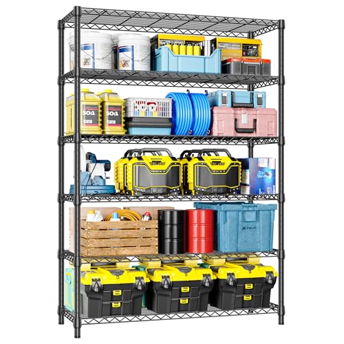 6 Tier Heavy Duty Metal Wire Shelving Unit (6 Tier, 17.7" D x 47.2" W x 82.7" H / Black)