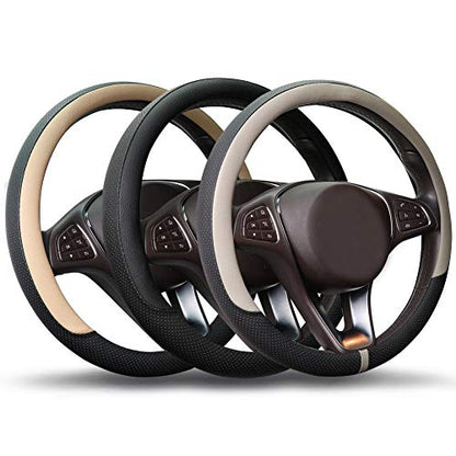Breathable Car Steering Wheel Cover 15 inch Auto Universal Leather Wrap Non (A-Black / M (14.5"-15"))