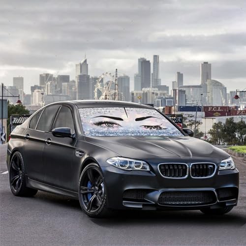 Hello Girl Gorgeous Eyelash Car Windshield Sun Shade Umbrella Automotive Windshield Sunshade Foldable Front Car Accessories Interior Decor to Keep Vehicle Cool for Most Vehicles 57'' X 30'' (57'' X 30'' / style-AB19)