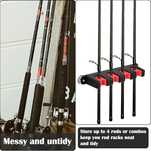 2 Pcs Magnetic Fishing Rod Holder for Car Fishing Pole Rack Vertical Rod Storage Holders for Truck Bed Boat Wall Garage Door (Red / 4 Rods)