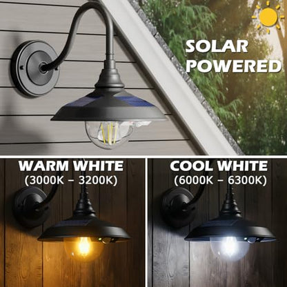 Solar Barn Light Outdoor Aluminum 3 Modes Remote (Black / 1 Pack)