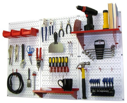 Pegboard Organizer 4 ft. Metal Pegboard Standard Tool Storage Kit with White Toolboard and Red Accessories (White Pegboard Red Accessories)