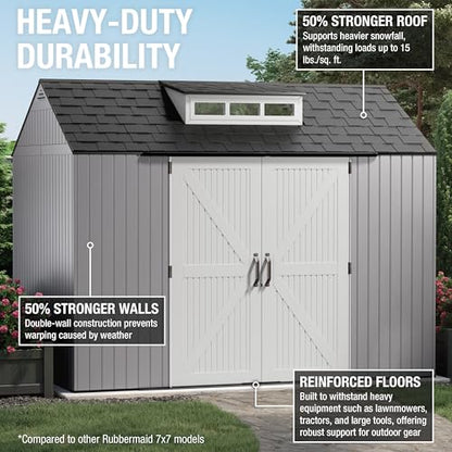 Extra Large Resin Outdoor Storage Shed With Floor (7'x10' / Gray)