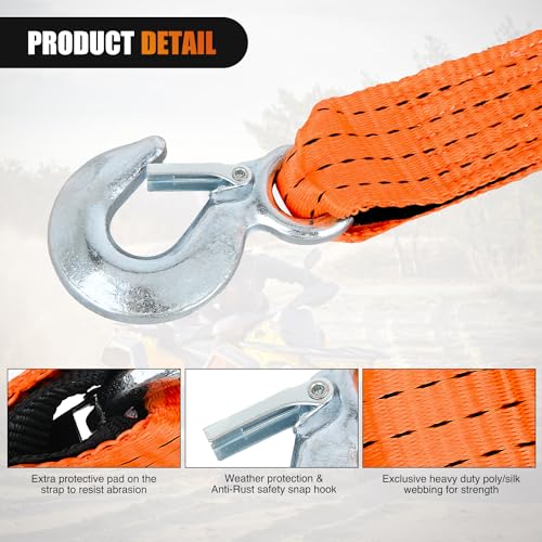 Tow Strap with Safety Hooks 2”x20’10 (2in x 20ft Strap w/Hooks / Straps)