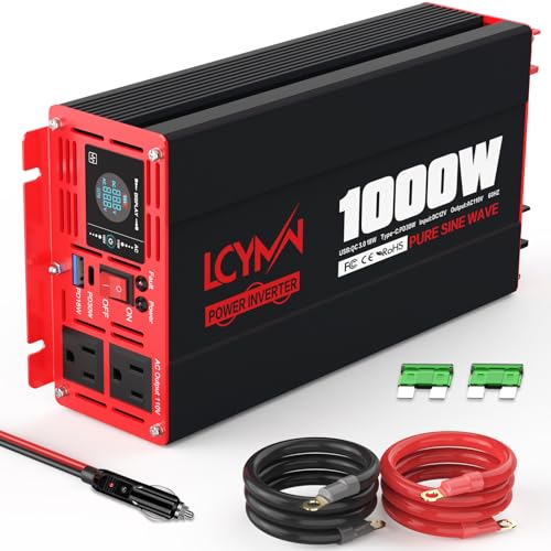 1000 Watts Pure Sine Wave Power Inverter 12V DC to 110V 120V AC Converter for Home RV Off Grid Truck Solar System Inverters with Type (Red / 1000W - 12V)