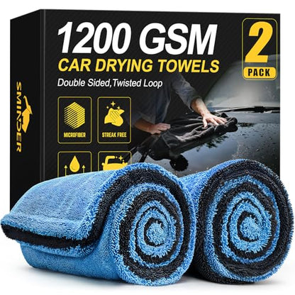 2 Pack 1200 GSM Car Drying Towels (Blue / Pack of 2)