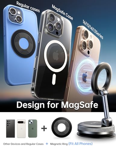 Newest Vacuum Magnetic Phone Holder for Car Phone Holder Mount【Movable Vacuum Suction】 Magsafe Car Mount Cell Phone Holders for Your Car Accessories for Women Men for iPhone 17 16 (Black)