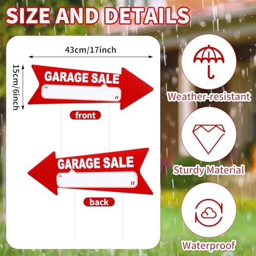 12 Pcs Garage Sale Signs with Stakes Double Sided (Red and White)