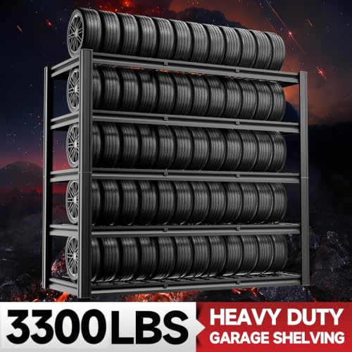 5 Tier 60”W x 24”D x 78”H Garage Shelving Adjustable Metal Storage Shelves 3300LBS Garage Shelving Heavy Duty Utility Shelf Unit Storage Racks for Warehouse (Black-hidden Hole / 60”W x 24”D x 78”H)