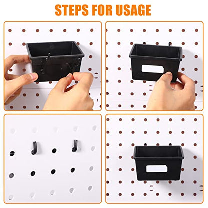 20 Pcs Pegboard Bins and Cups Accessories with Hooks (Black)