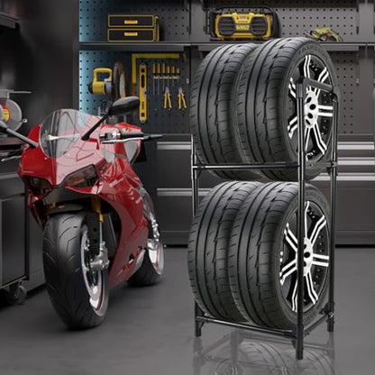 Tire Rack Tire Storage Rack Stand Garage Storage Shelf Organizer (Black / 22.51'' X 14.16'' X 45.11'')