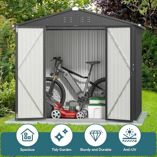 8x6 FT Outdoor Storage Shed (Dark Gray / 8' x 6' FT/Peaked-roof)