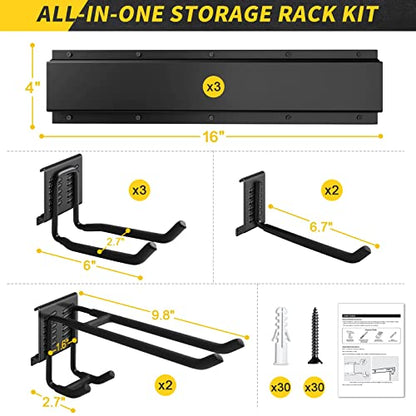 48" Garage Tool Organizer Wall Mount (48" Alloy Steel with 3 Panels & 7 Hooks)