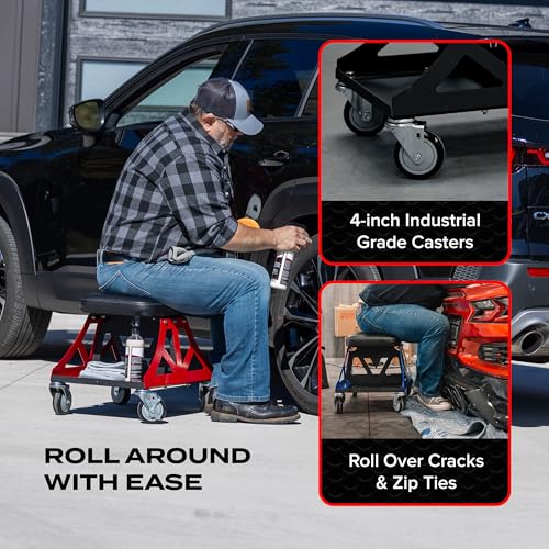 Vyper Low Pro Garage Stool with Removable Seat for Mechanics (Black Seat, Black Frame)