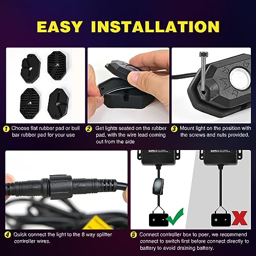 RGB LED Rock Lights Kit 6 Pods Underglow Multicolor Neon Pod (6 Pods / RGB 3LED)