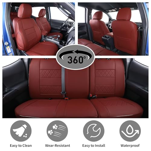 Custom Fit Tacoma Leather Car Seat Covers for Toyota Tacoma 2012 2013 2014 2015 (Leather (Burgundy) / 2012-2015 Tacoma Full Set (Trd Sport Seats))