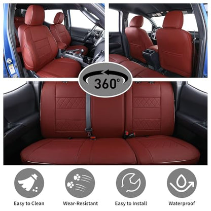 Tacoma Seat Covers Custom Fit for Toyota Tacoma 2016 2017 2018 2019 2020 2021 2022 2023 Double Cab (Leather (Burgundy) / 2016-2023 Tacoma Full Set,4DR)