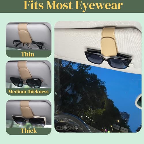 Leather Sunglass Holder for Car Visor (Beige)