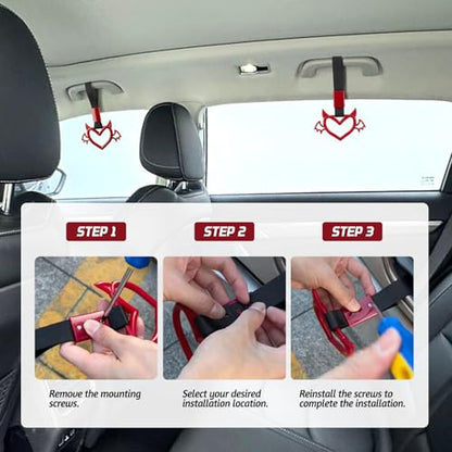 2 Pcs Devil Heart Shaped Car Handle Strap (Red-Wing)