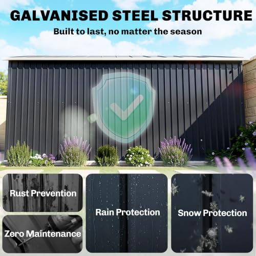 11' x 13' Outdoor Storage Shed Garden Tool Metal Shed Dark Gray (Dark Gray / 11' x 13')