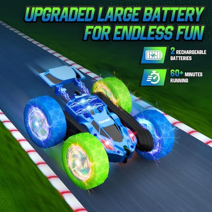 RC Cars Toys for Kids Ages 6 (Blue&green / Glow (Headlights & Wheel Lights))
