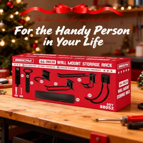 64" Heavy Duty Garage Storage Tool Organizer Wall Mount (64" Garage Wall Organizer (4 Panels, 10 Hooks, 3 Straps))
