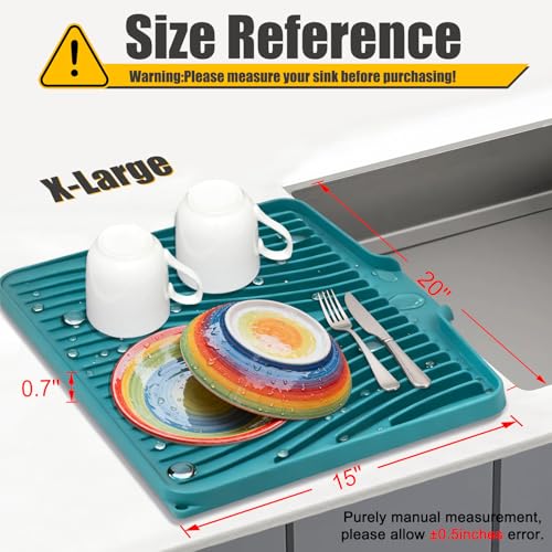 Silicone Dish Drying Mat for Kitchen Counter (Green-1pc / 20" x 15")