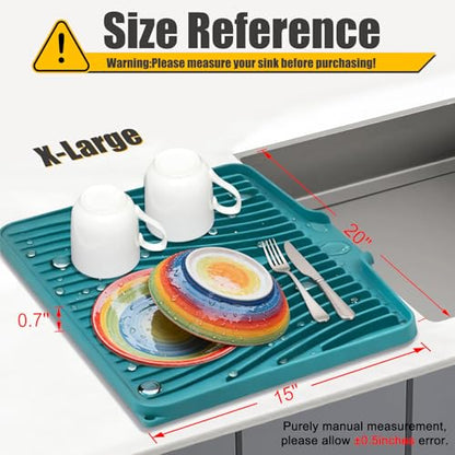 Silicone Dish Drying Mat for Kitchen Counter (Green-1pc / 20" x 15")