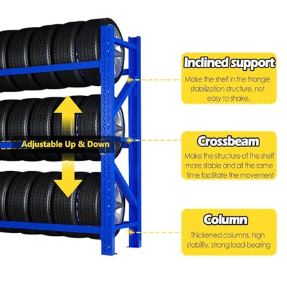 Adjustable Height Tire Storage Rack for Garage (78.7x19.6x78.7in)