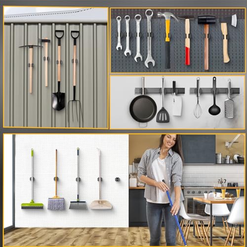 Upgraded Magnetic Broom and Mop Holder Wall Mount (4 Pcs / Black-8 Magnets)