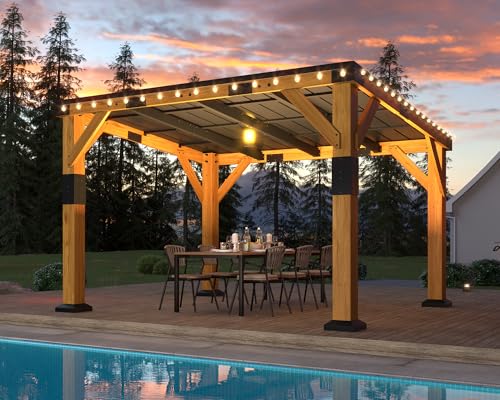10x12x8 FT Cedar Wood Carport with Sloped Galvanized Steel Roof (10x12x8 FT)