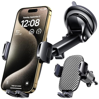Car Phone Holder Mount Phone Mount for Car Windshield Dashboard Air Vent Universal Hands Free Automobile Cell Phone Holder Fit for iPhone Smartphone Camera Mounts (Carbon fiber)