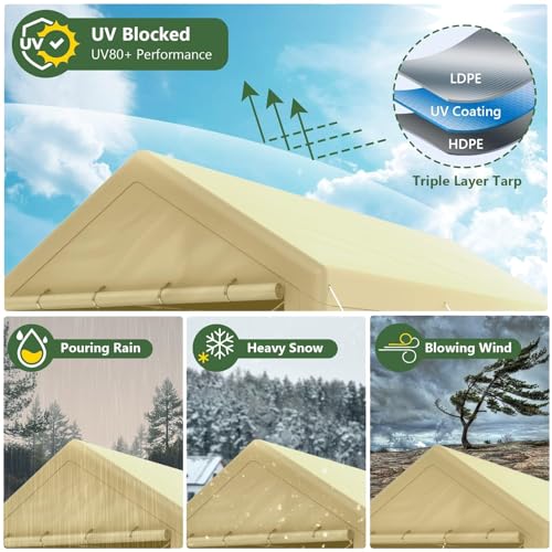 10x20 ft Heavy Duty Carport with Removable Sidewalls (Beige)