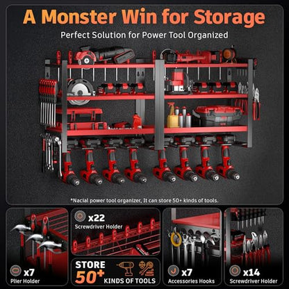 4 Layer Power Tool Organizer Wall Mount (Red)