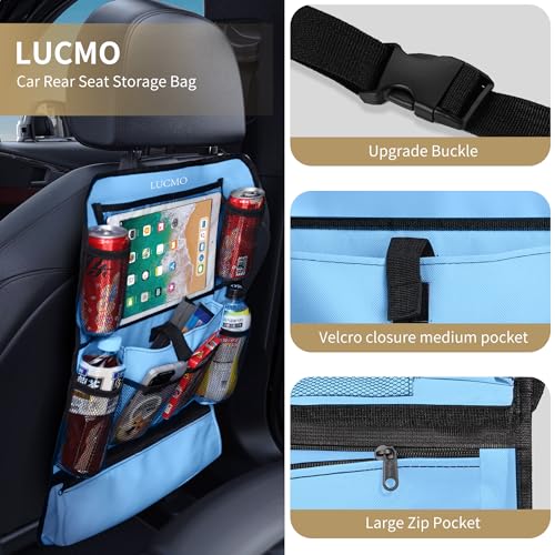 Car Backseat Organizer with Touch Screen Tablet Holder (Light Blue-1 / 2 Pack)