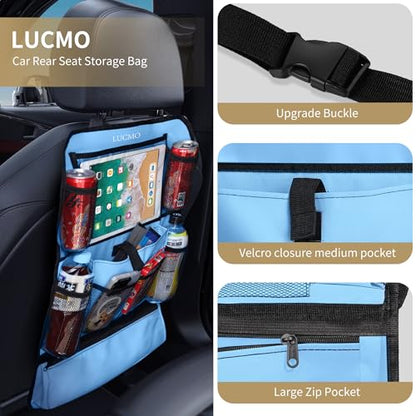 Car Backseat Organizer with Touch Screen Tablet Holder (Light Blue-1 / 2 Pack)