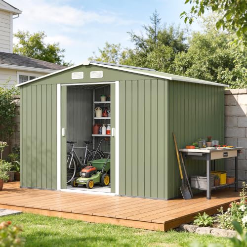 9' x 6' Outdoor Storage Shed Garden Tool Metal Shed Green (Green / 9' x 6')