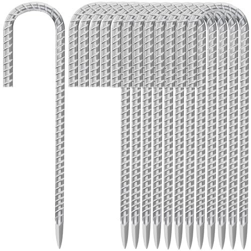 12 Inch Ground Stakes Heavy Duty J Hook 30 (12"x5/16"-30pcs / J Shape-Silver)