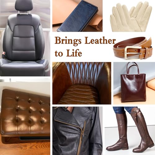 Leather Recoloring Balm Medium Brown Dye Vinyl Car Interior Boat Seat Paint Crafts Furniture Couch Recliner Chair Boot Jacket Shoe Bag Purse Belt Color Restorer Fading Stain Scratch Remover Repair (Medium Brown)